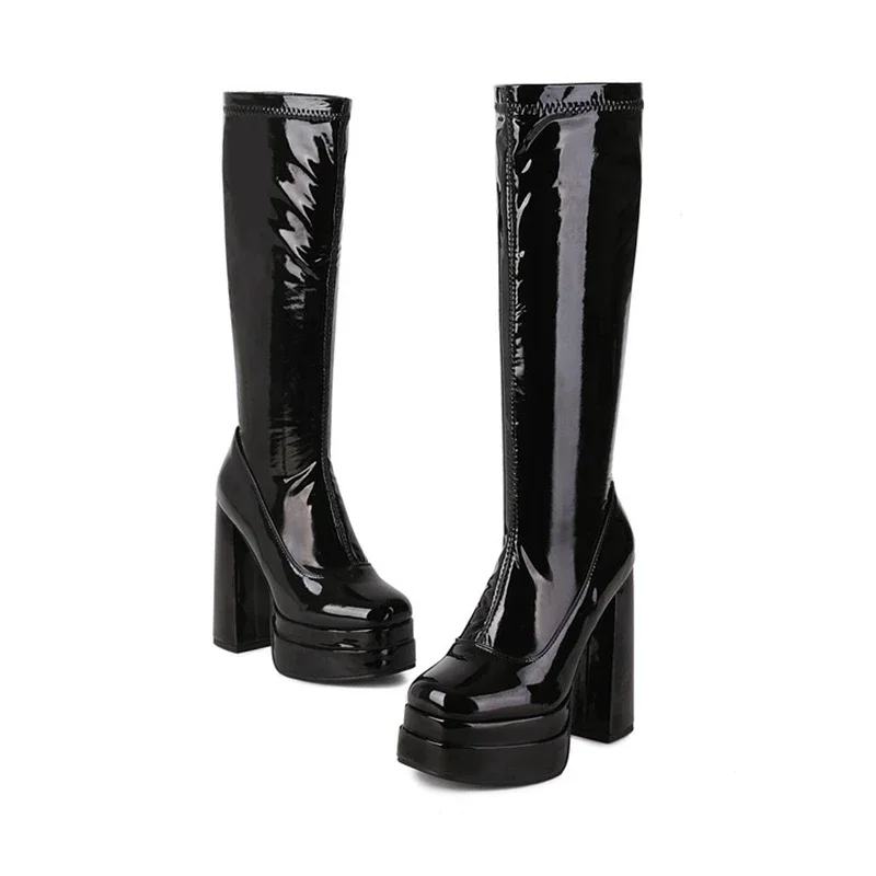 Riding Boot Short - Knee High Boots Women Patent Leather